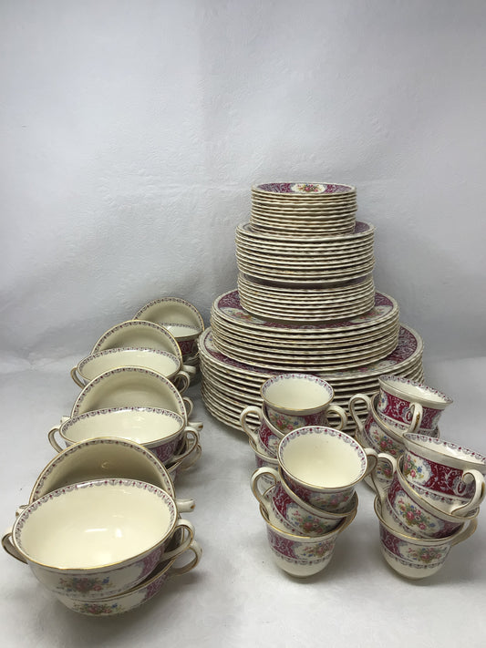Vintage Myott Staffordshire England “Canterbury Red Border” Pattern Set