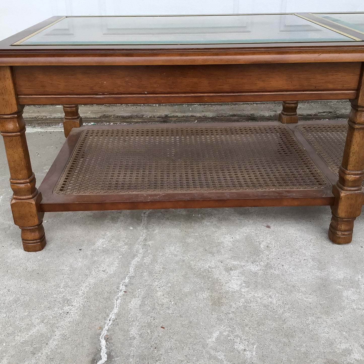 Glass and Cane Coffee Table