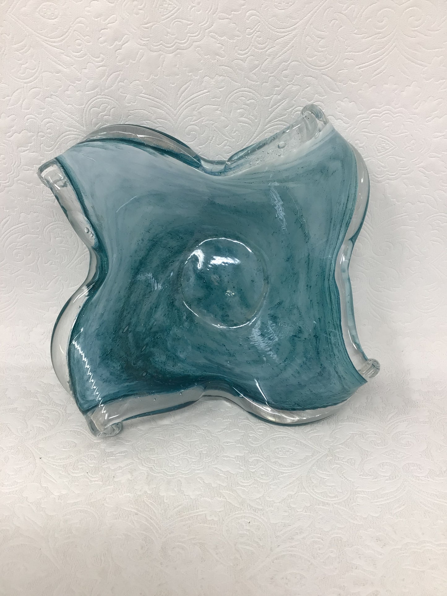 Hand Blown Teal Glass Decorative Bowl