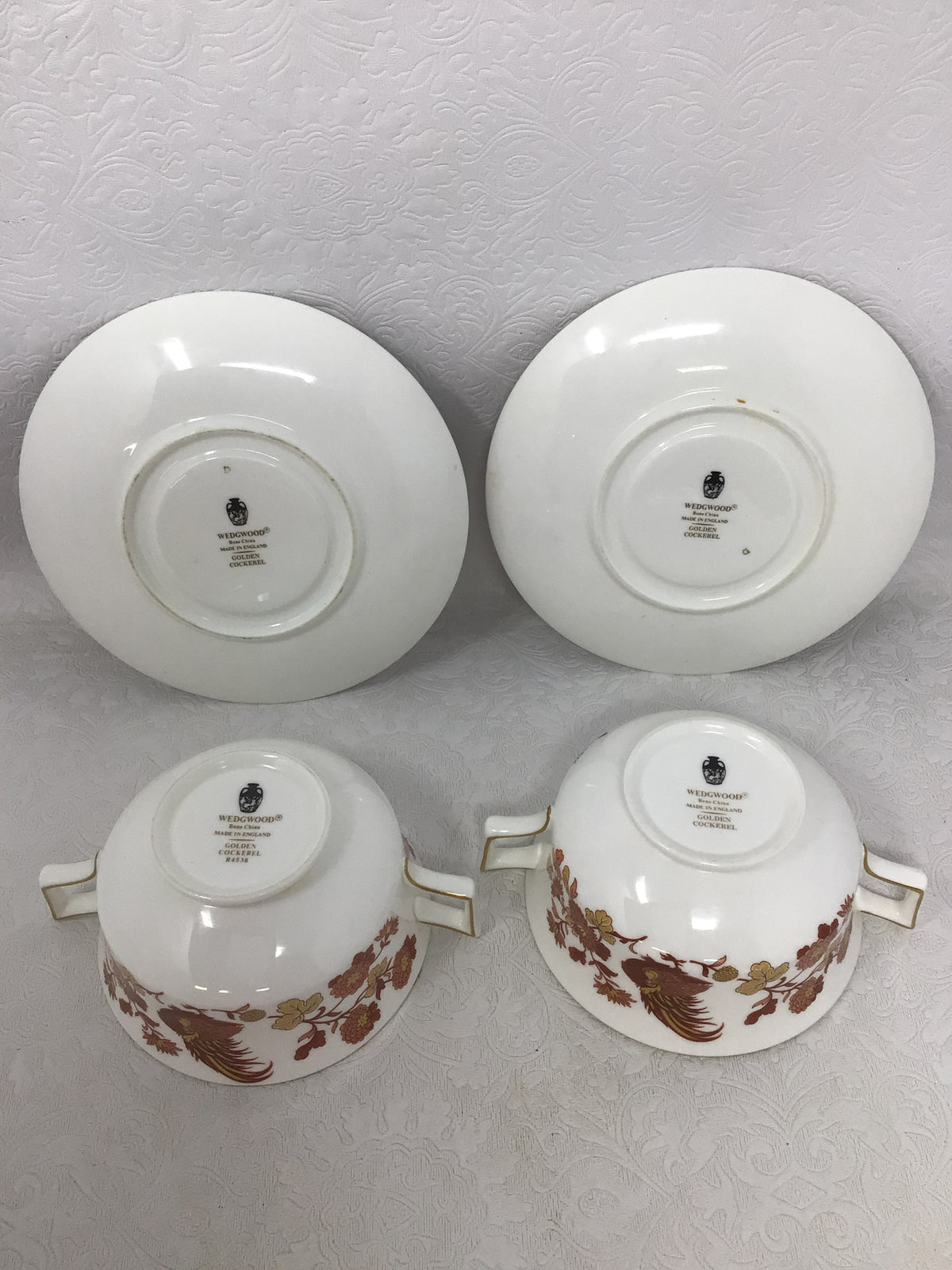 Wedgwood Golden Cockerel Soup Bowls and Saucers, Set of 2