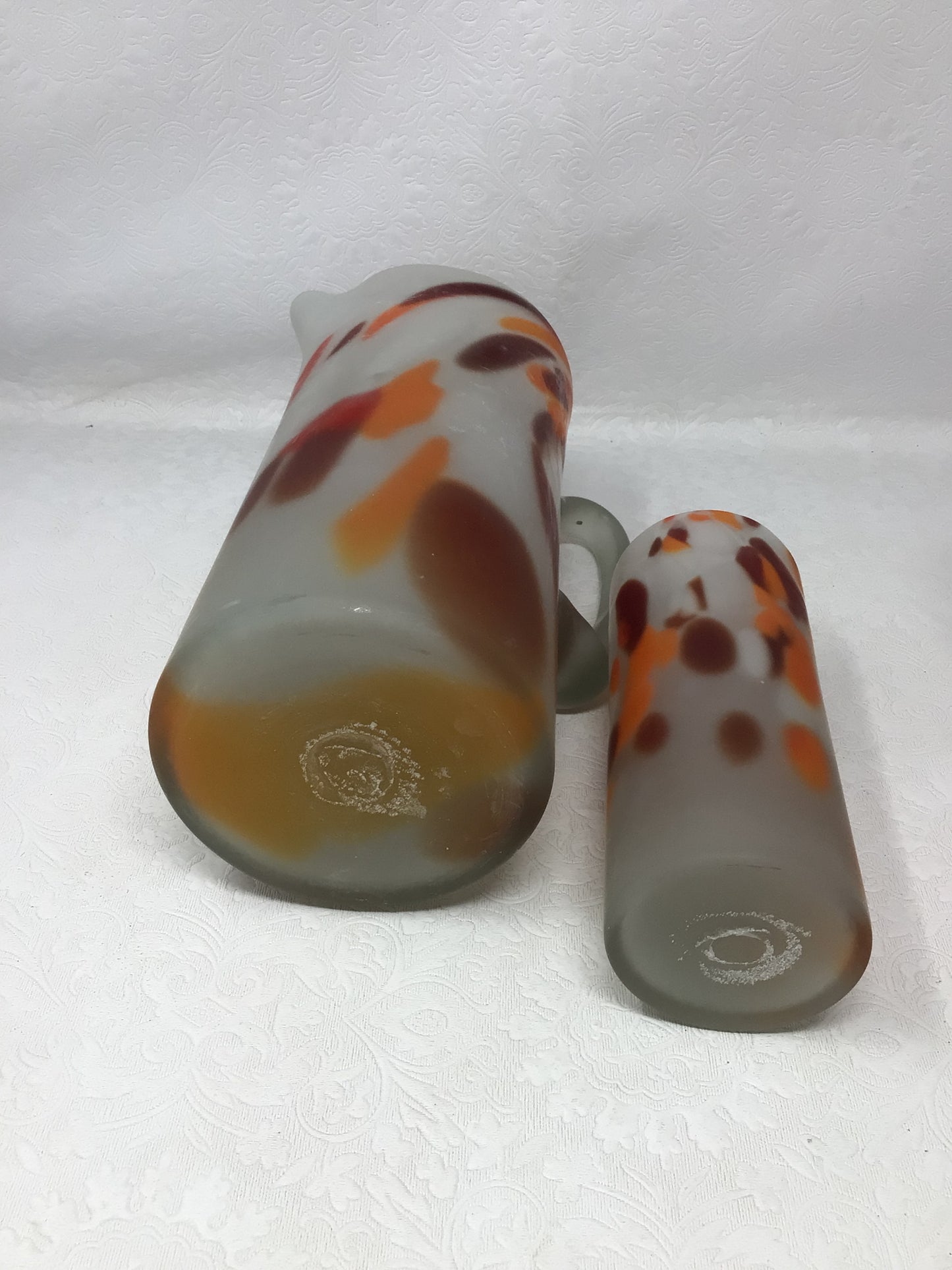 Hand Blown Glass Pitcher + 6 Glasses