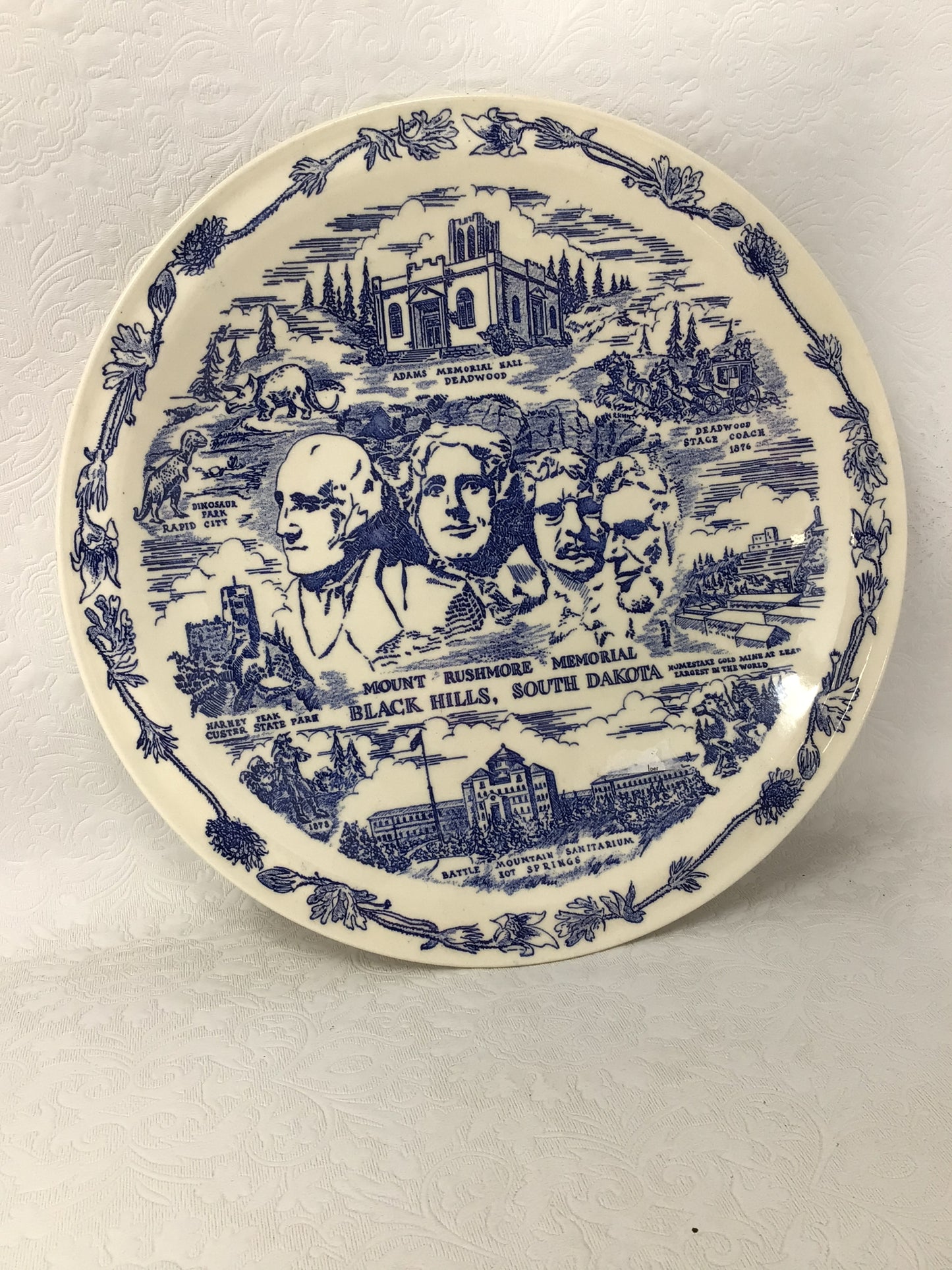 Set of 2 Vintage Blue Transferware Souvenir Collector Plates