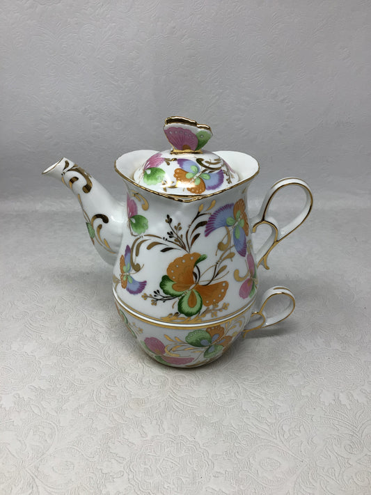 Hand-Painted Porcelain "Tea-For-One" Stacking Set