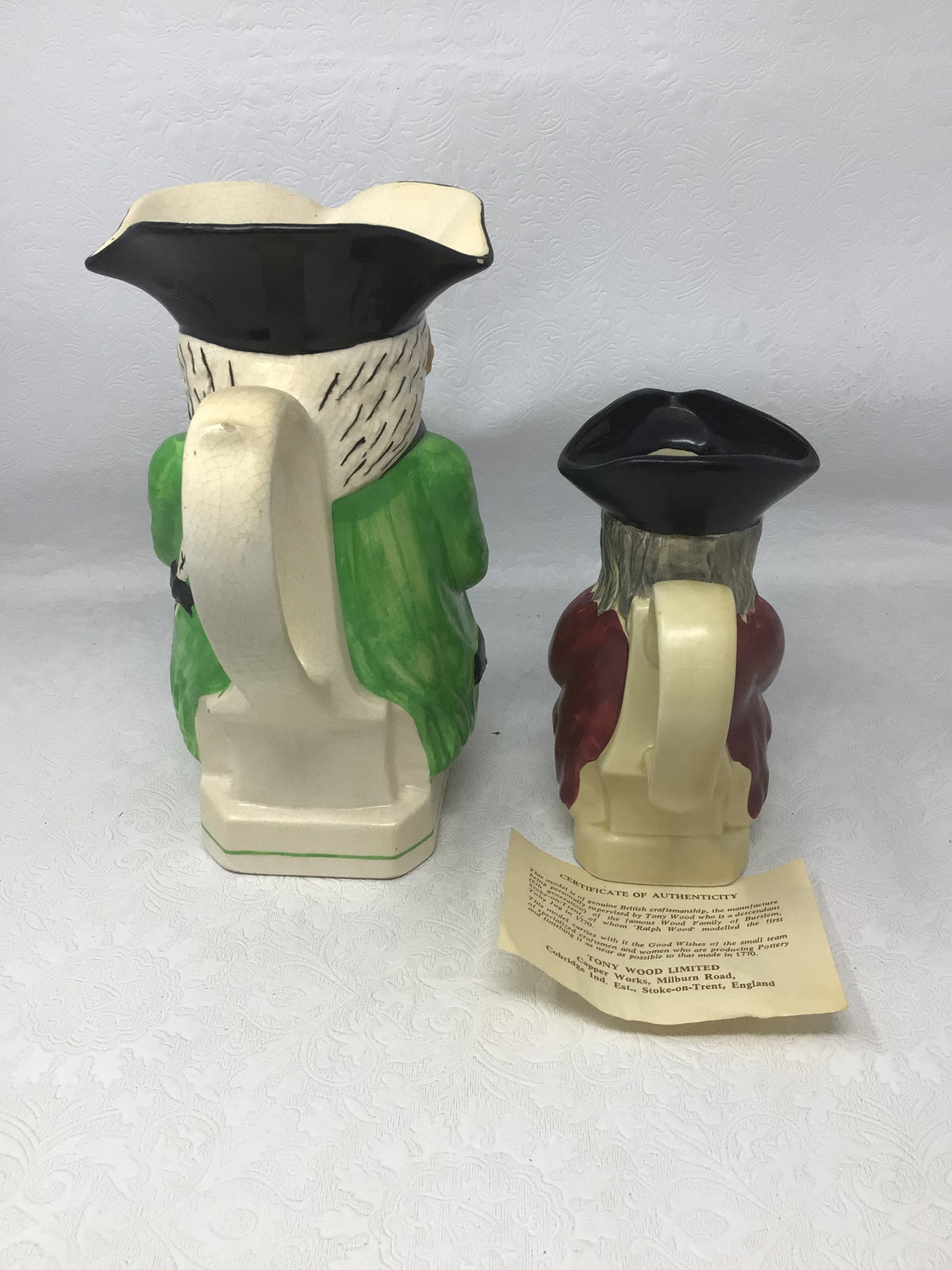 Vintage Toby Jugs with Green Jacket and Red Jacket, Set of 2