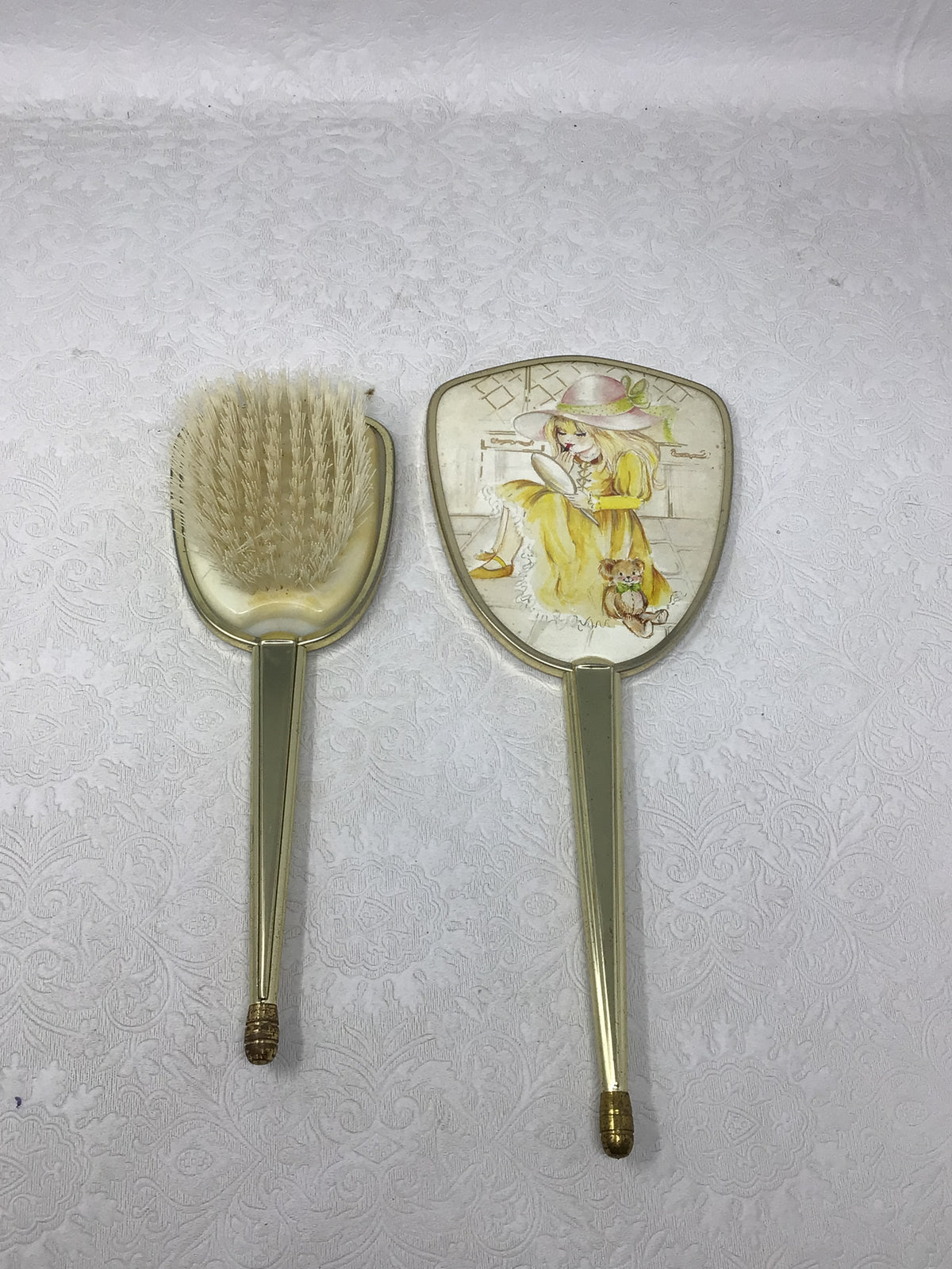 Vintage Vanity Set of Brush and Mirror