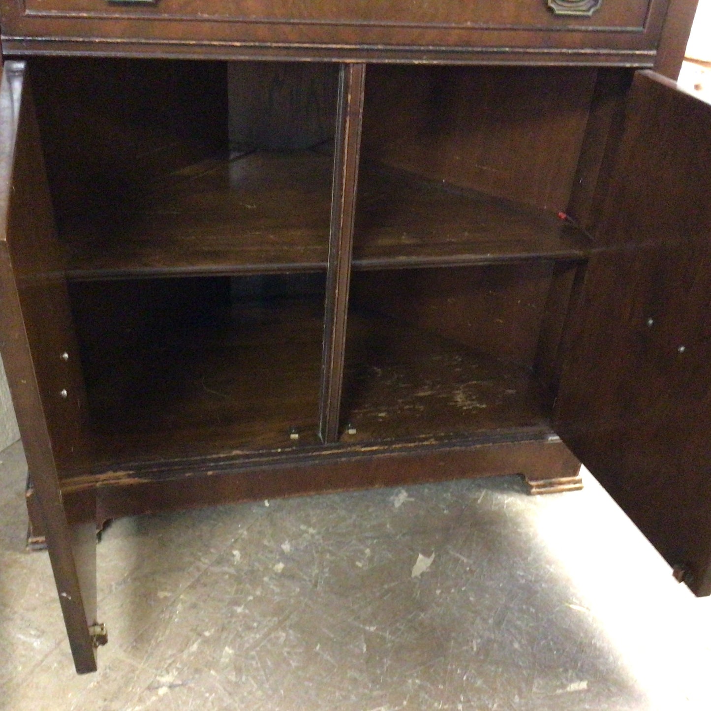 Dark Brown Wooden Glass Cabinet