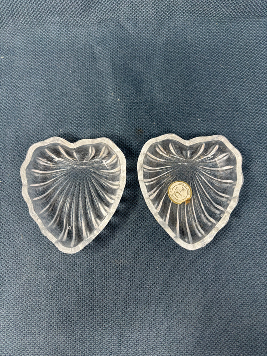 Set Of Crystal Clear Lead Crystal Heart Dishes