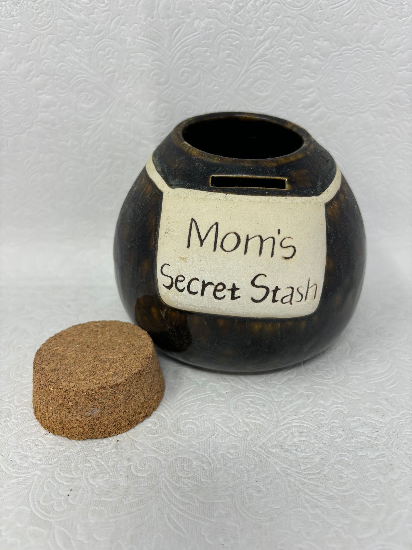 “Moms Secret Stash” Pottery Jar With Cork