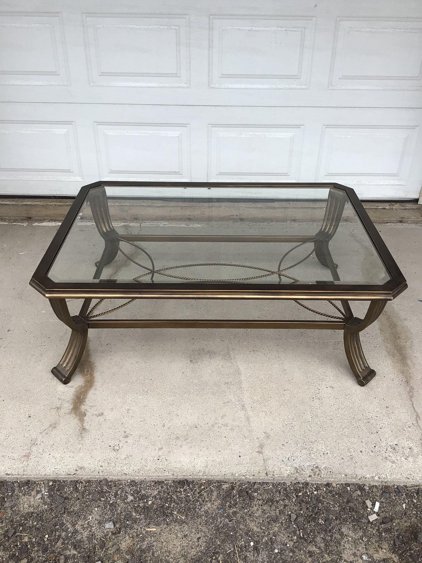 Glass Topped Coffee Table with Metal Brushed Gold with Black Trim Base