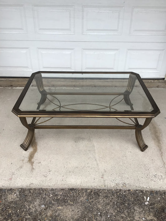 Glass Topped Coffee Table with Metal Brushed Gold with Black Trim Base