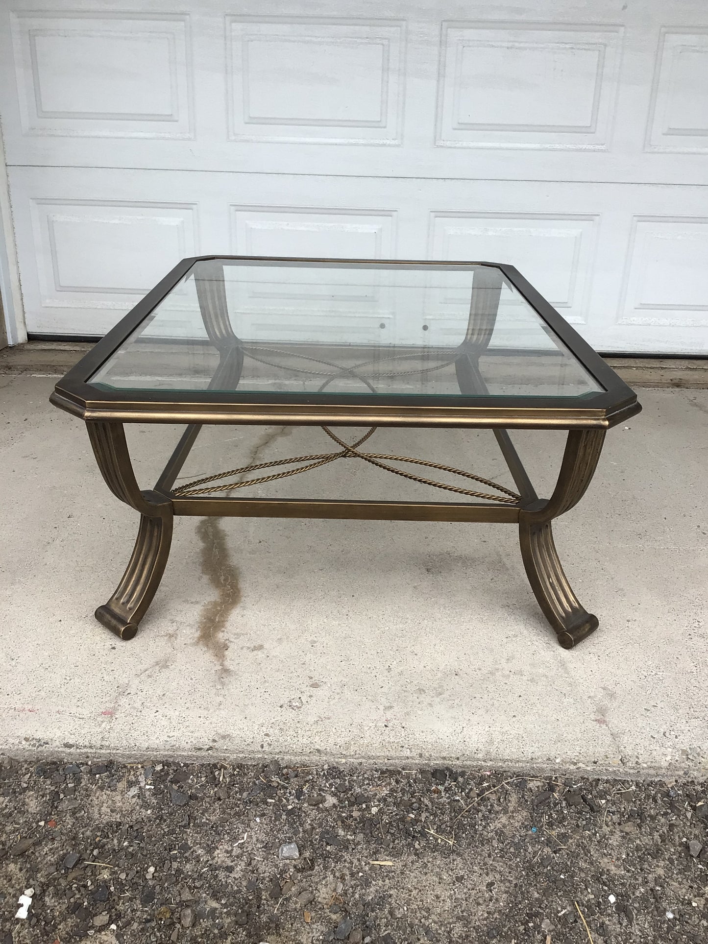 Glass Topped Coffee Table with Metal Brushed Gold with Black Trim Base