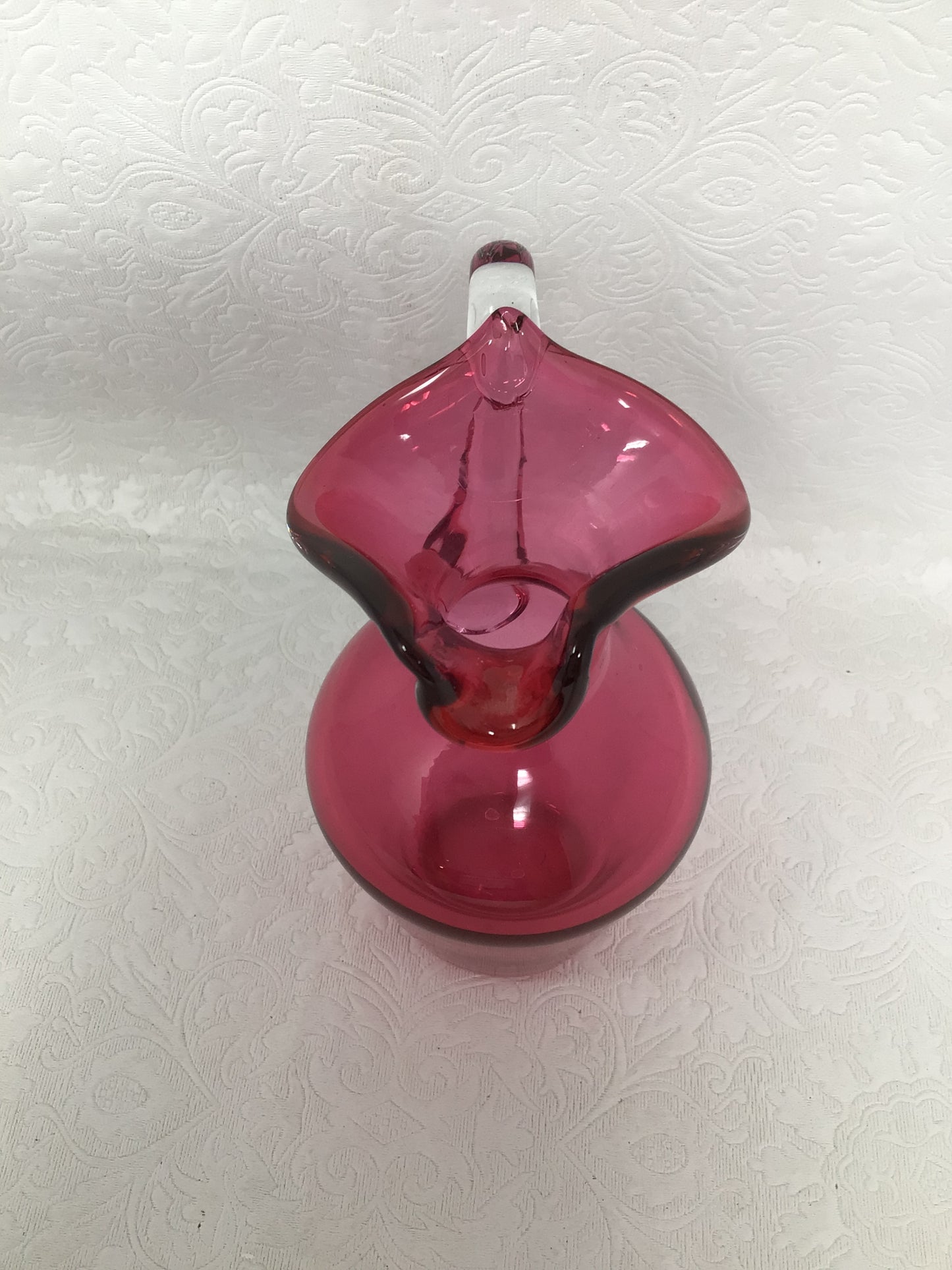 Small Hand-Blown Cranberry Glass Pitcher