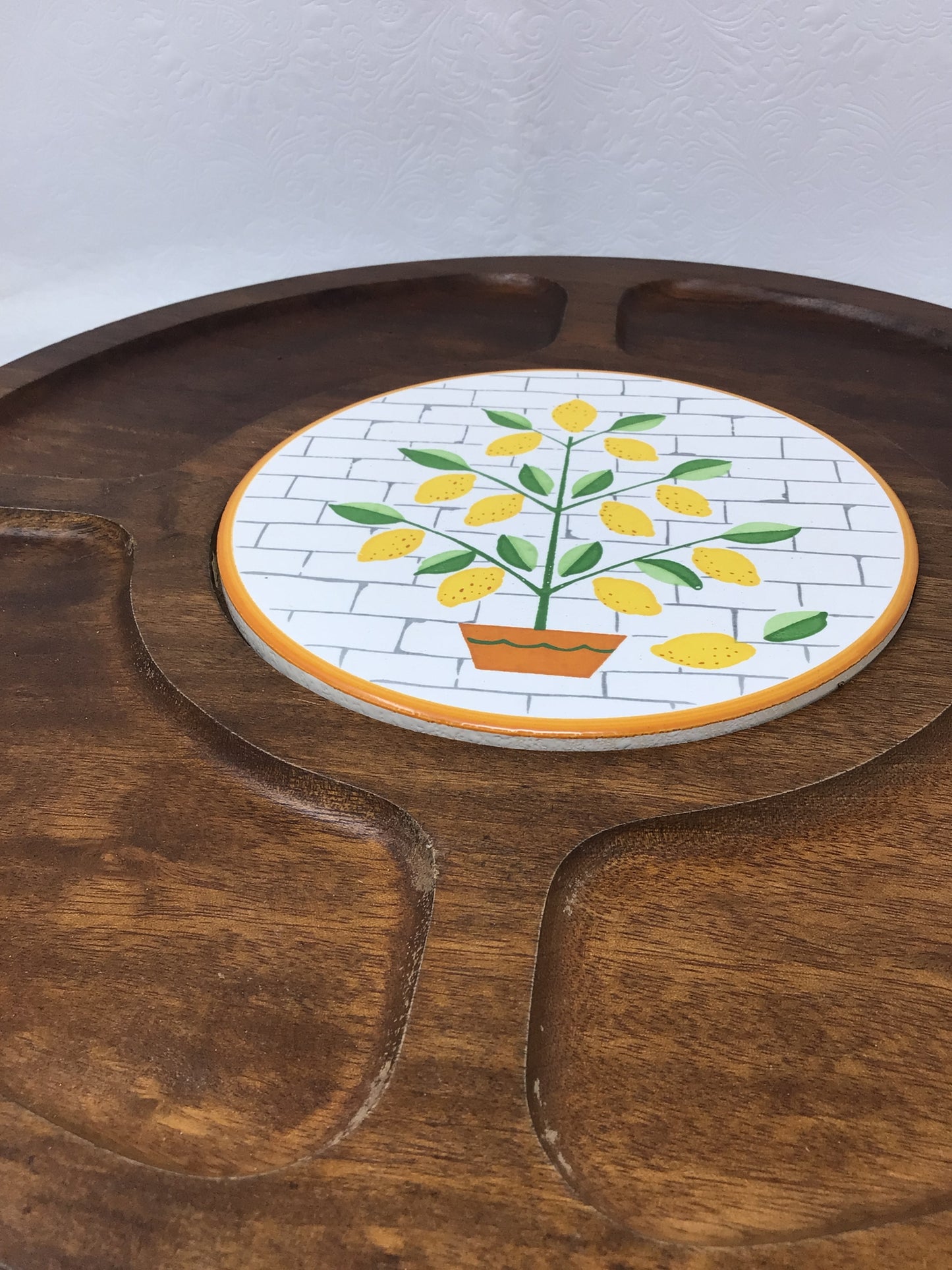 Wooden Lazy Susan with Accent Tile