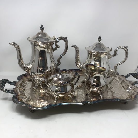 Leonard Silver Plate Tea & Coffee Set on Footed Tray