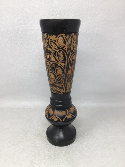 Vintage Hand-Carved Wooden Vase