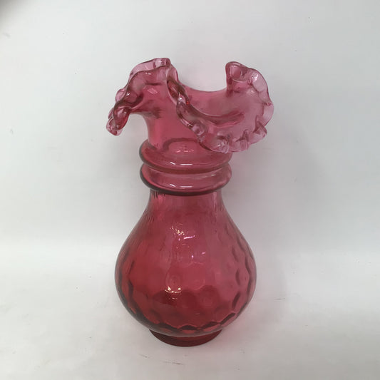 Fenton Two Ring Cranberry Glass Vase