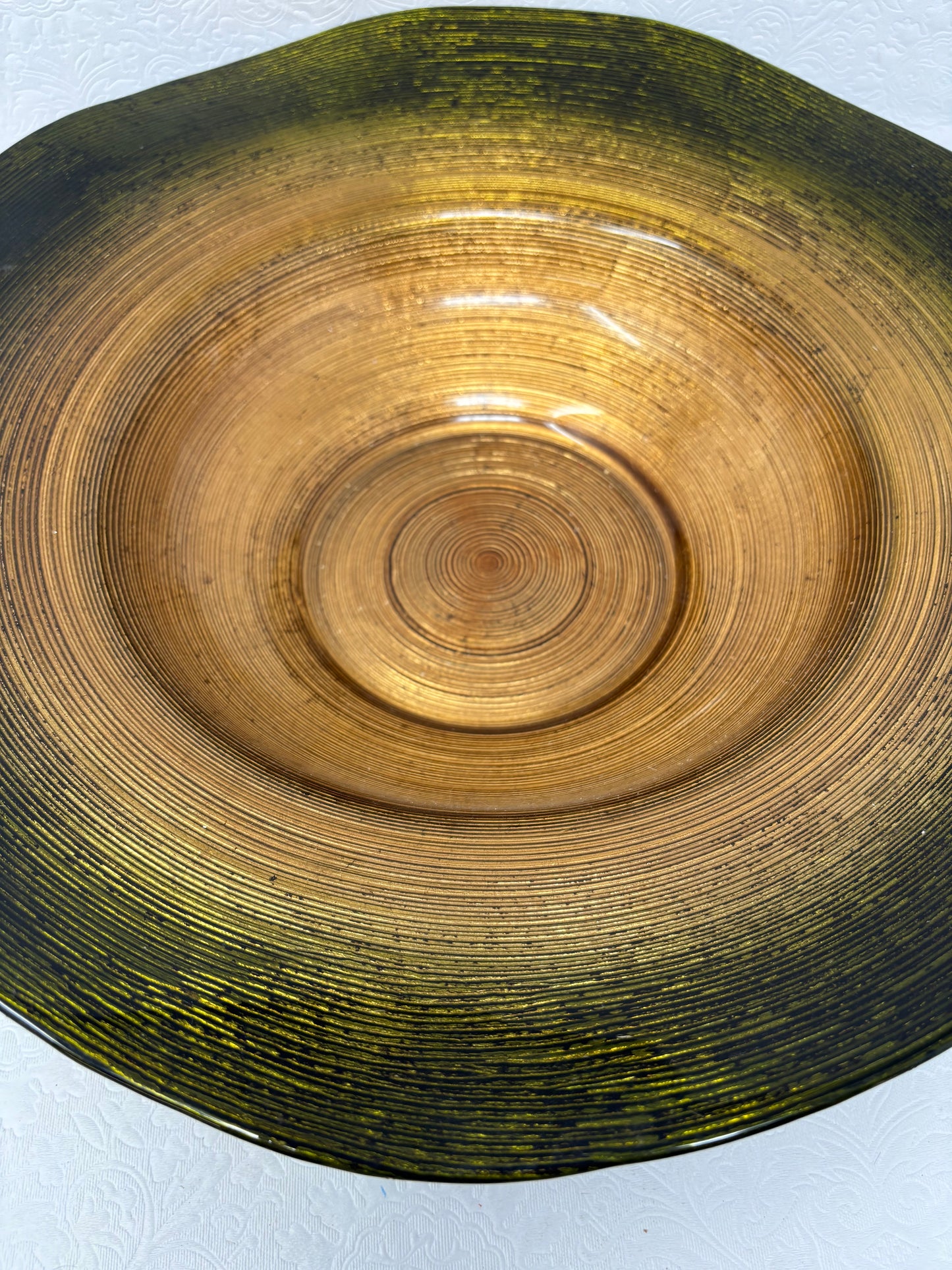 Large Gold & Green Glass Textured Dish