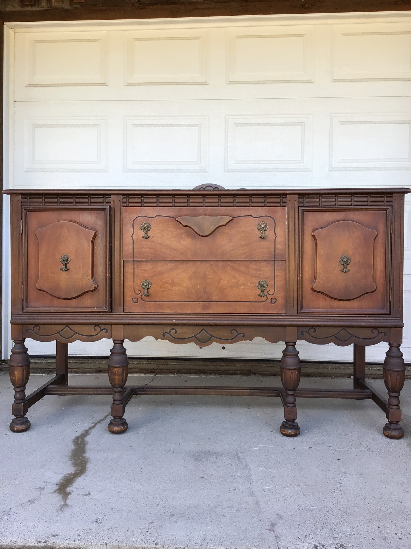 Antique Jacobean Revival Style Sideboard Buffet