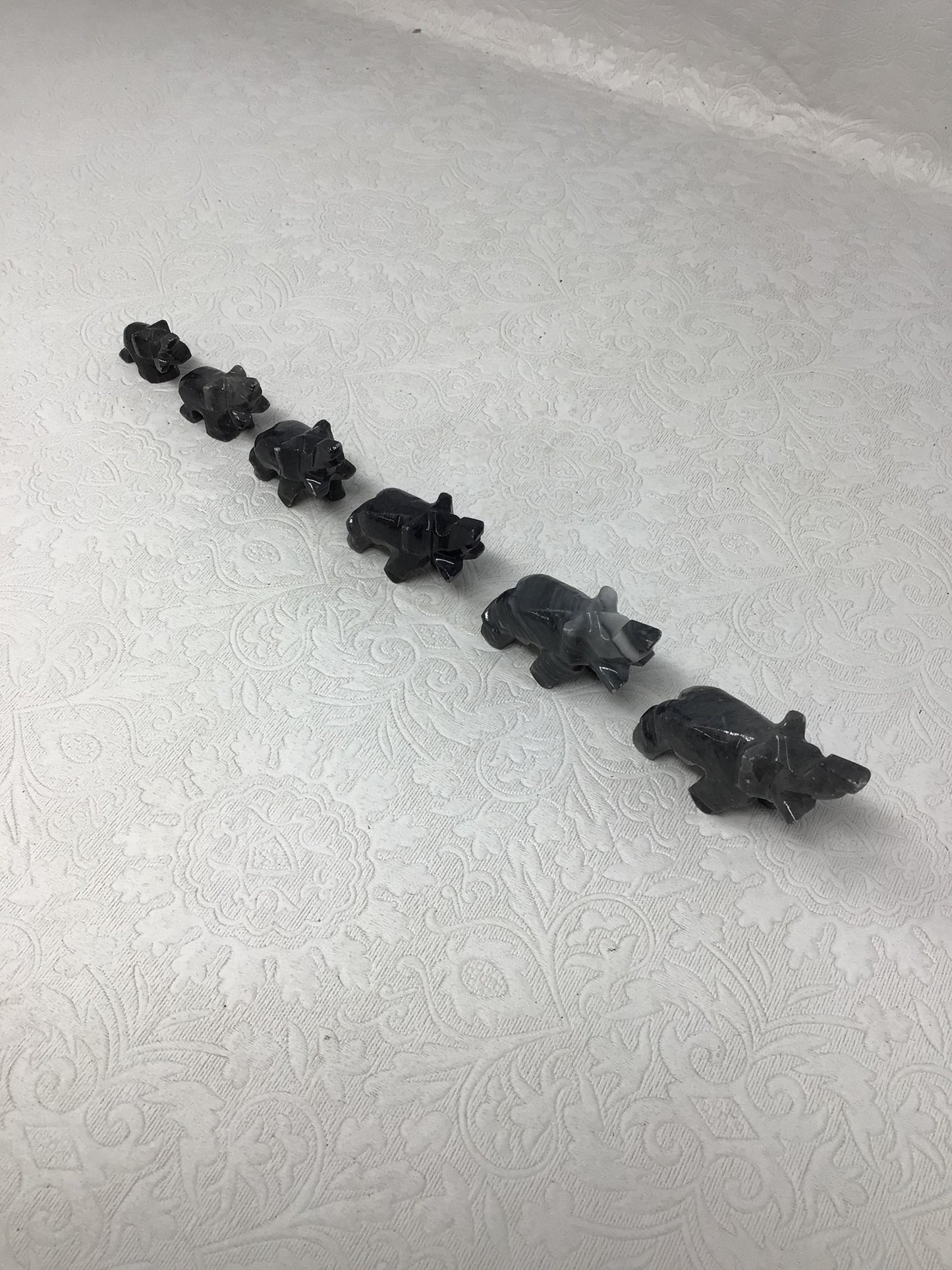 Set of 6 Hand Carved Stone Elephants