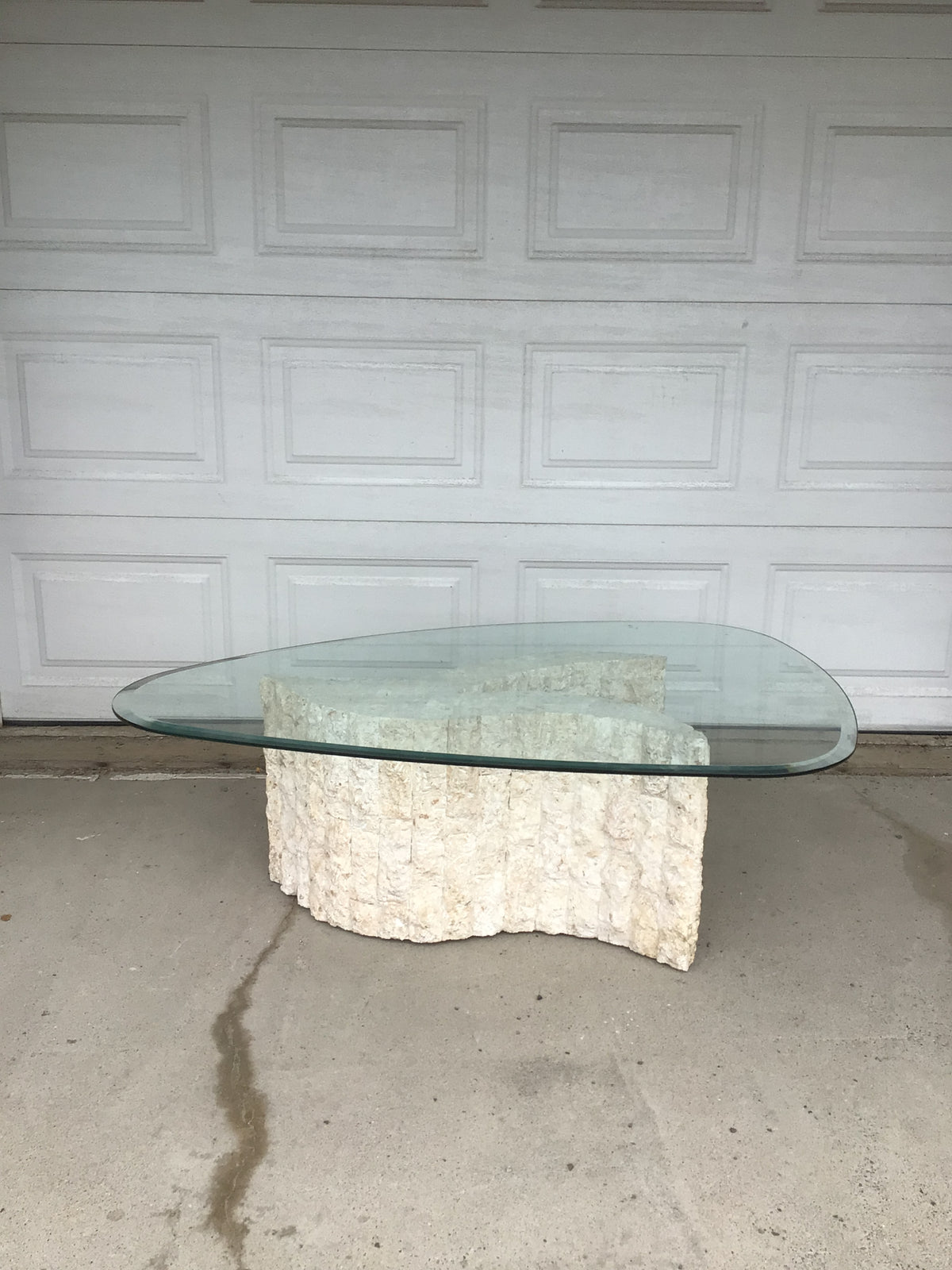 Vintage Postmodern Tessellated Stone Glass Coffee Table