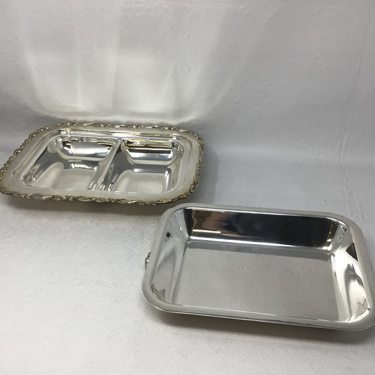 Set of 2 Silver Plated Serving Dishes