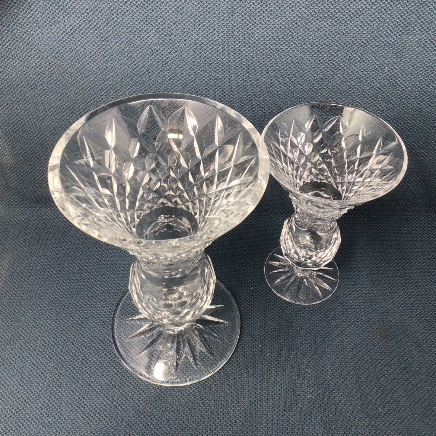 Set Of Two Tyrone Cut Crystal "Thistle" Vases