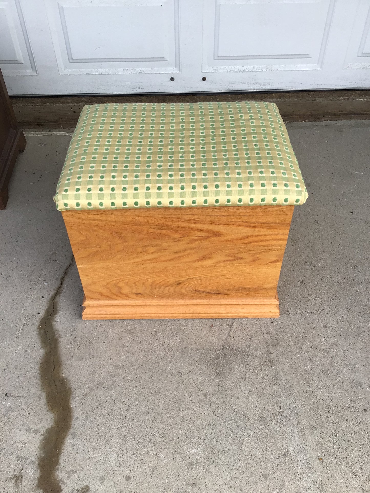 Wooden Storage with Green Upholstery