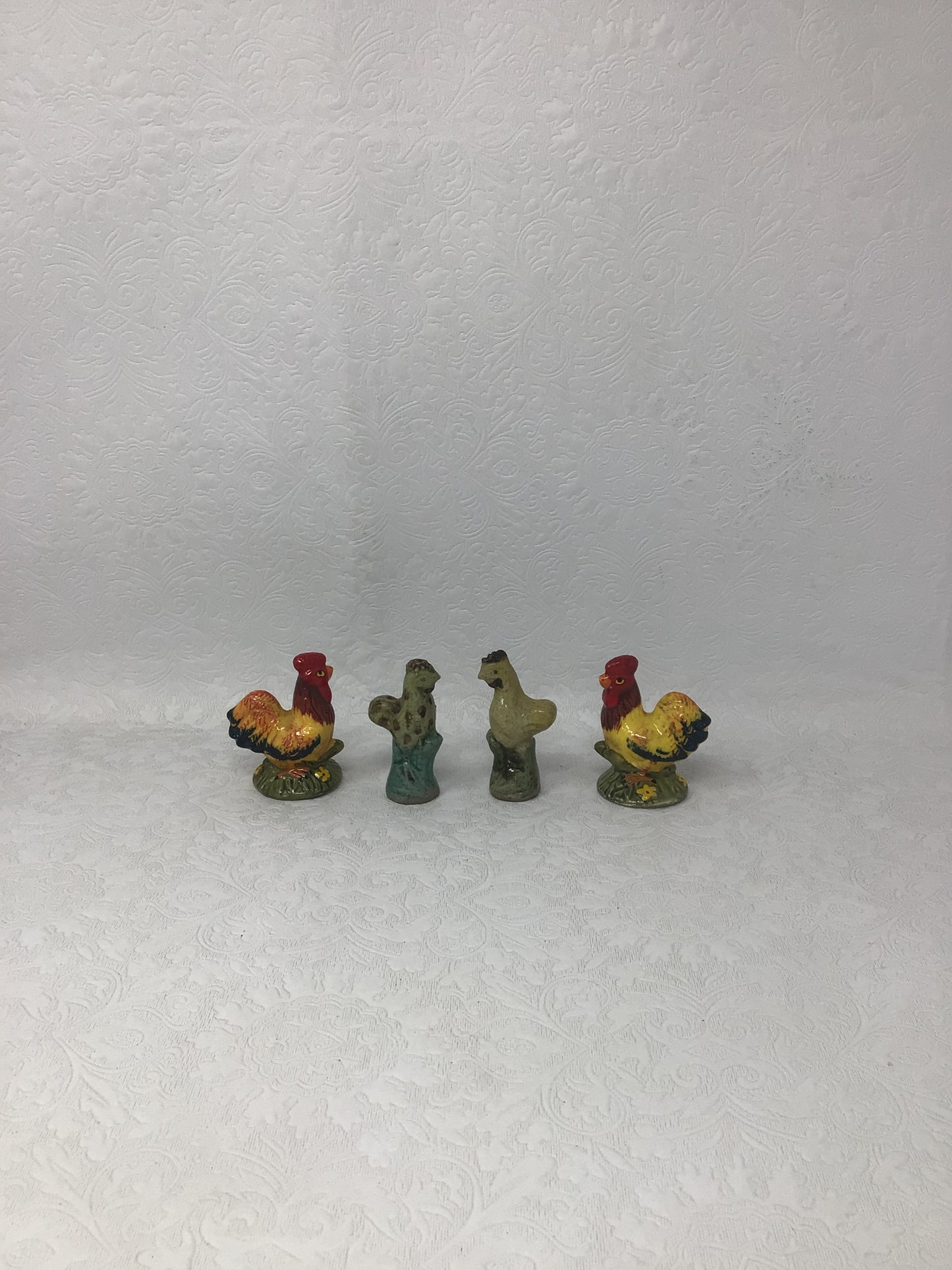 Small Rooster and Hen Figurines, Set of 4