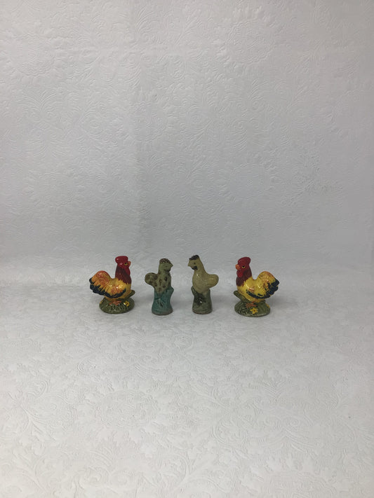 Small Rooster and Hen Figurines, Set of 4
