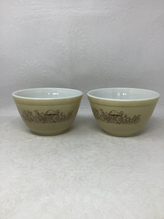 Set of Two Vintage Pyrex Forest Fancies Mushroom Bowls