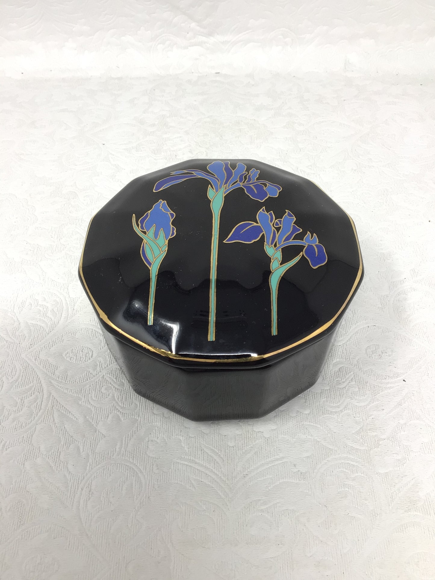Vintage Otagiri Blue Iris Trinket Box