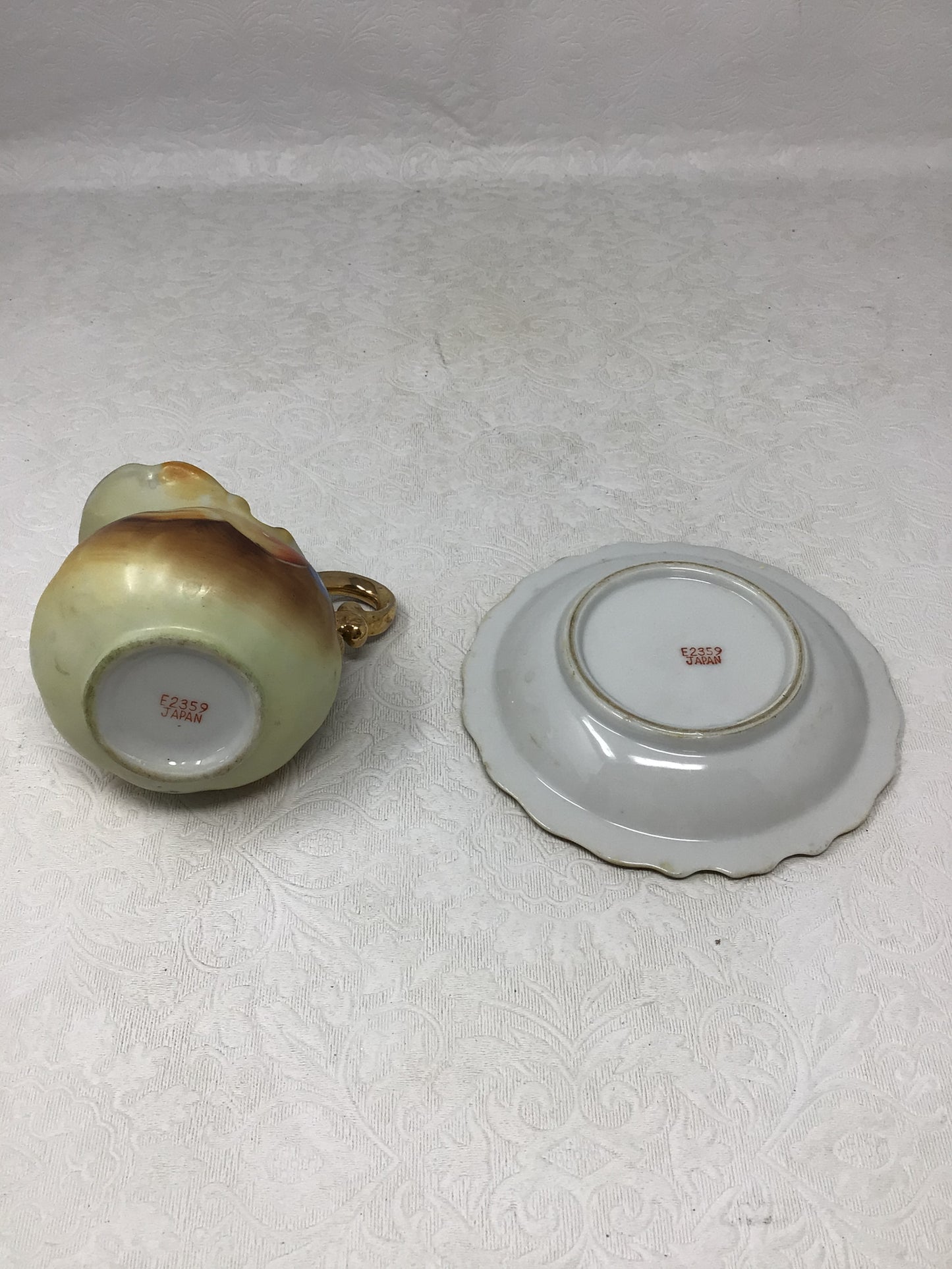Enesco Fruit Pattern Creamer, Plate, and Urn. Set of 3.