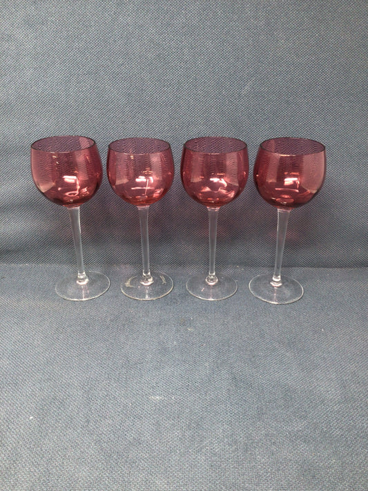 Set of 4 Vintage Cranberry Glass Wine Hock Glasses