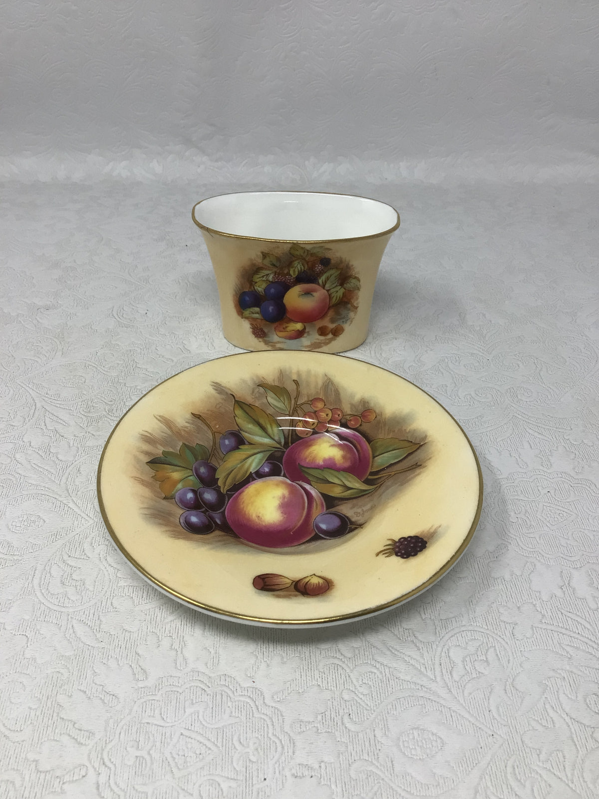Pair of Aynsley Bone China "Orchard Gold" Fruit Dish Set