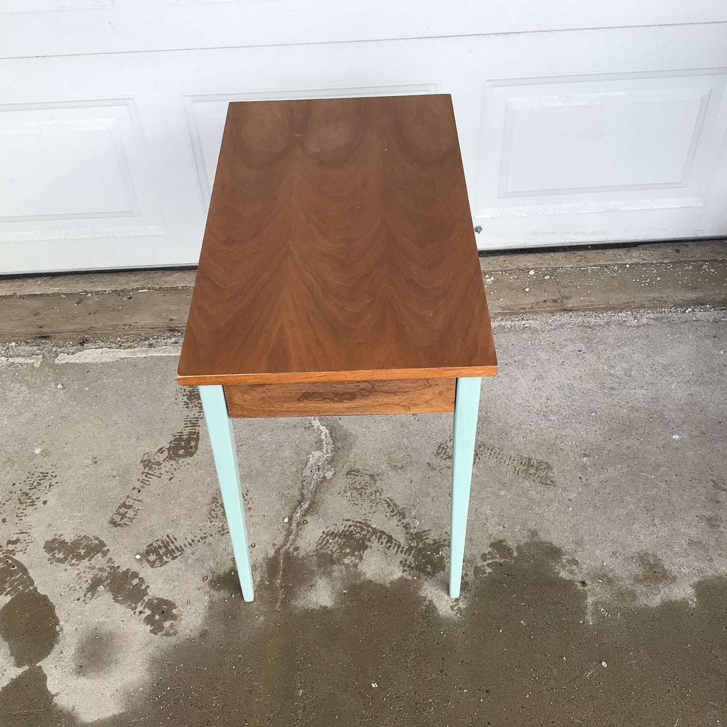 Wooden and Teal-Coloured Side Table