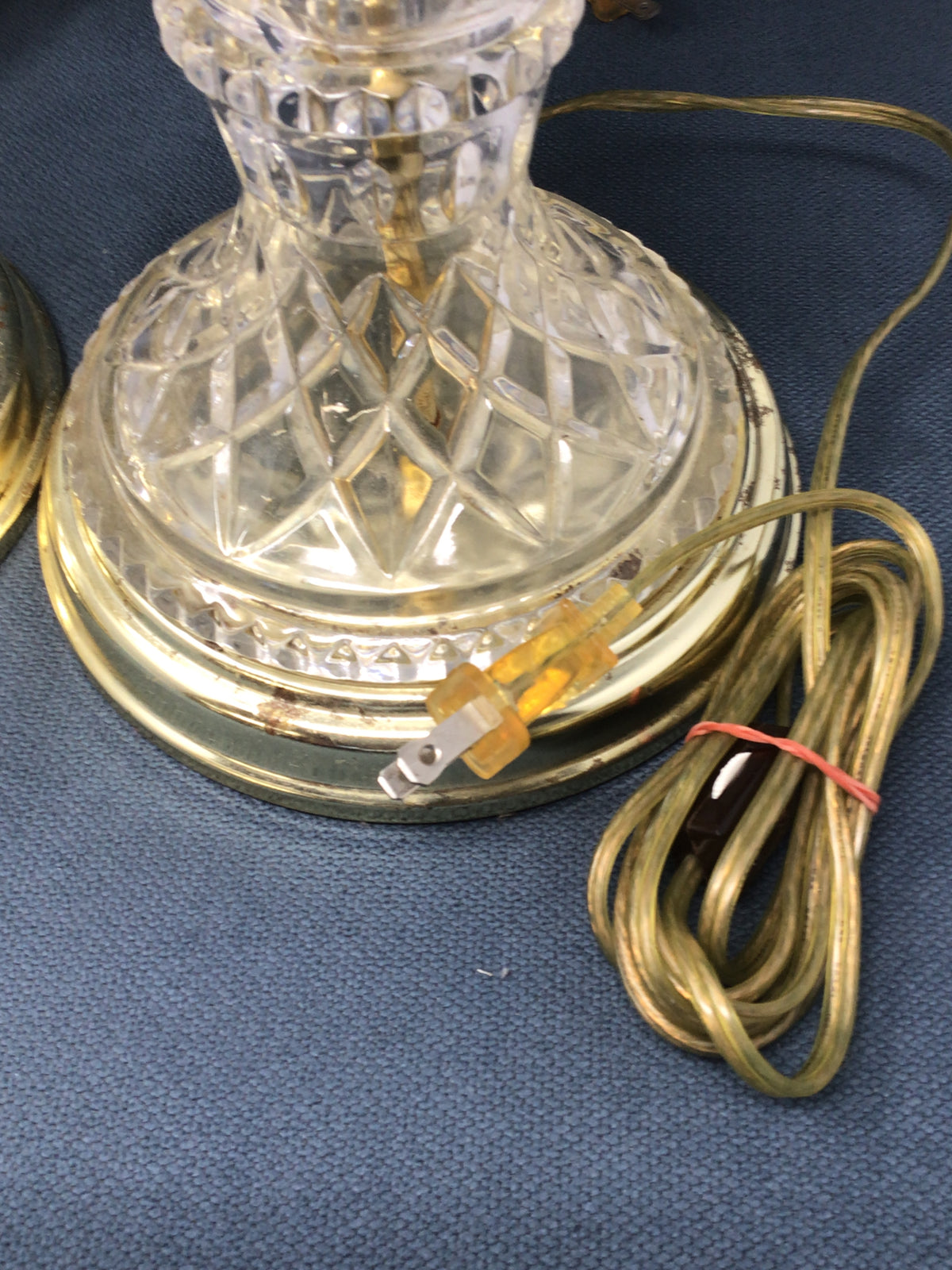 Pair of Cut Crystal & Brass Hurricane Lamps