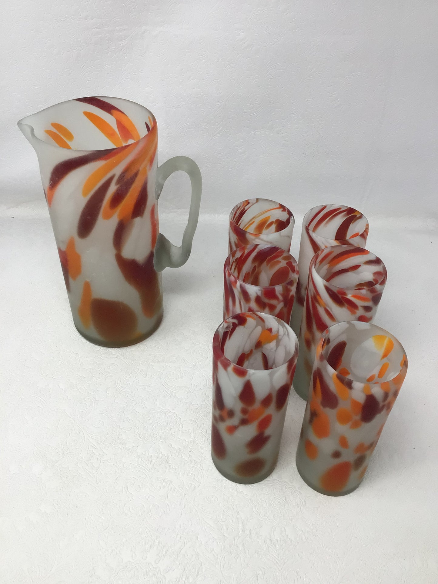 Hand Blown Glass Pitcher + 6 Glasses