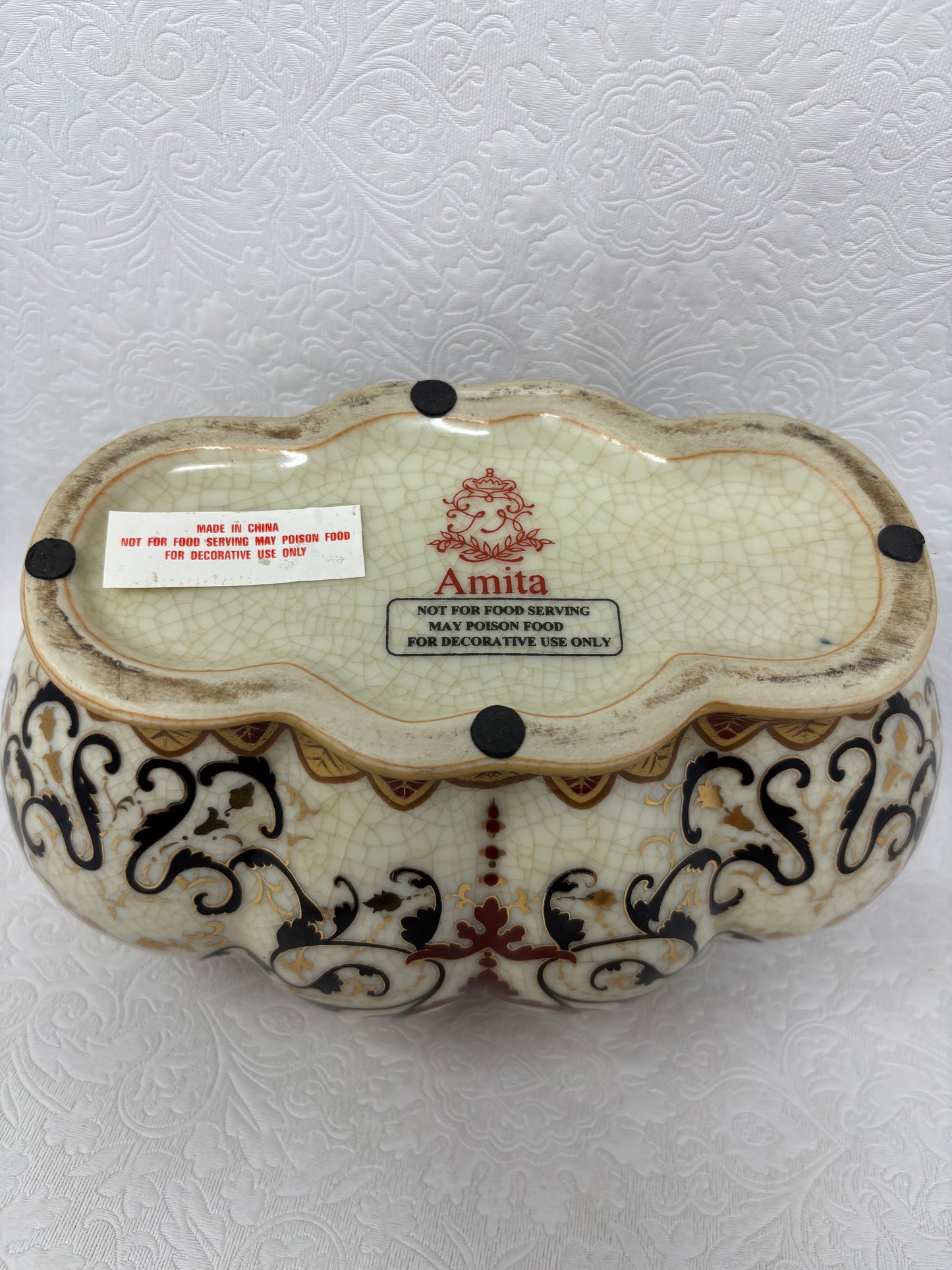 Vintage Amita Crackle Glaze Porcelain Oval Planter