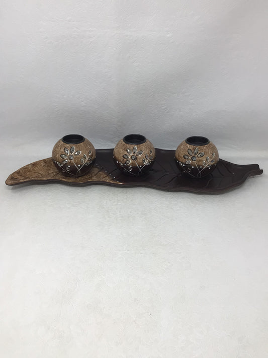 3 Candle Holders & Leaf Tray