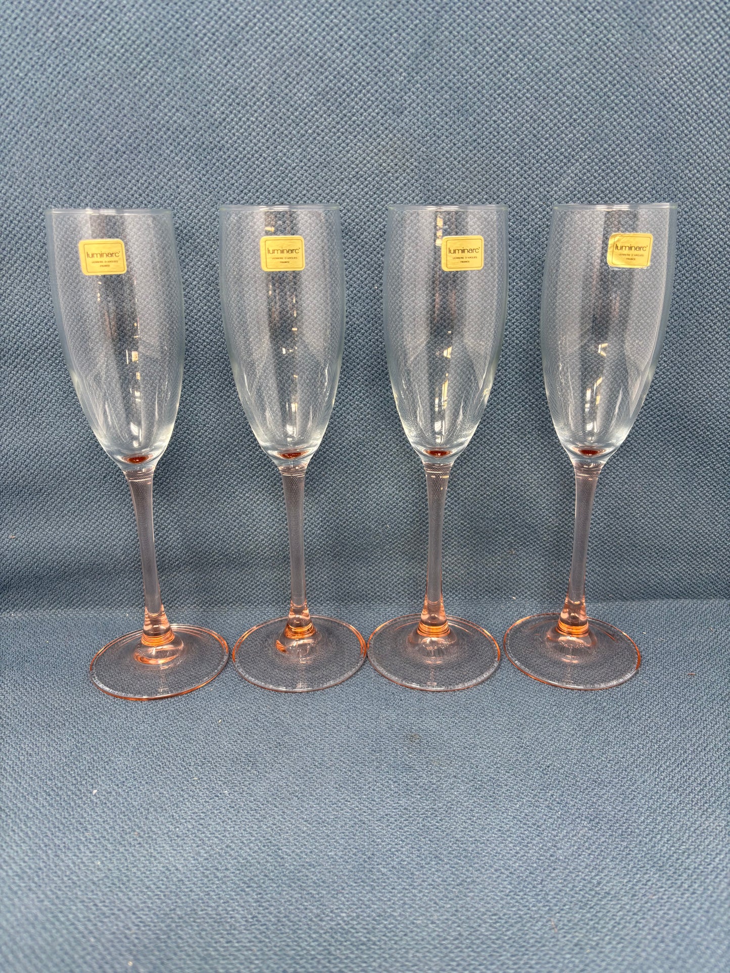 Set of 4 Luminarc Sparkling Wine Glasses with Pink Stem & Base