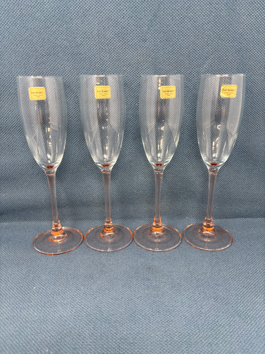 Set of 4 Luminarc Sparkling Wine Glasses with Pink Stem & Base