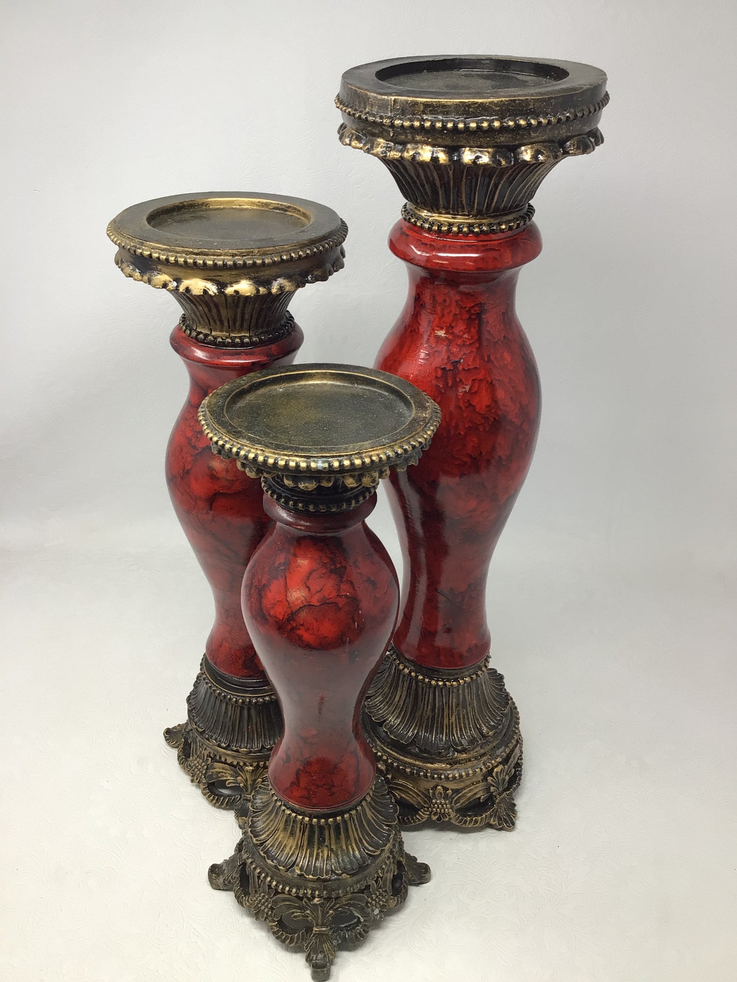 Three Baroque-Style Pillar Candle Holders