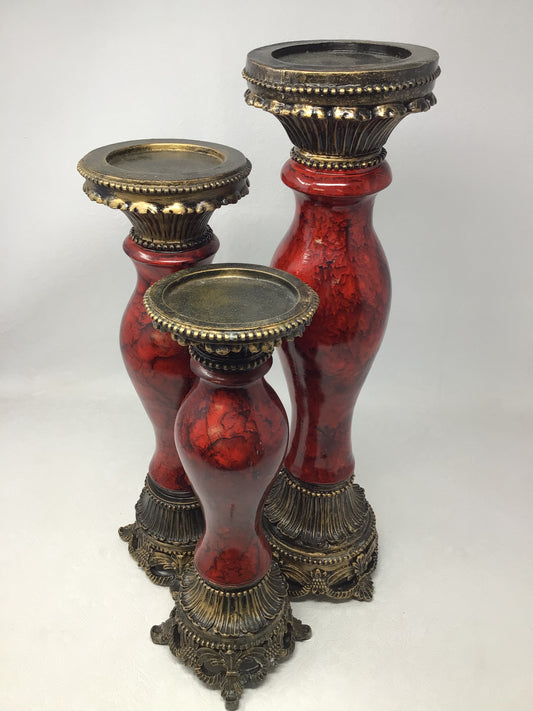 Three Baroque-Style Pillar Candle Holders