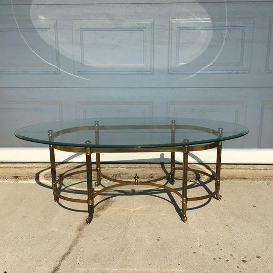 Brass Oval Glass Top Coffee Table