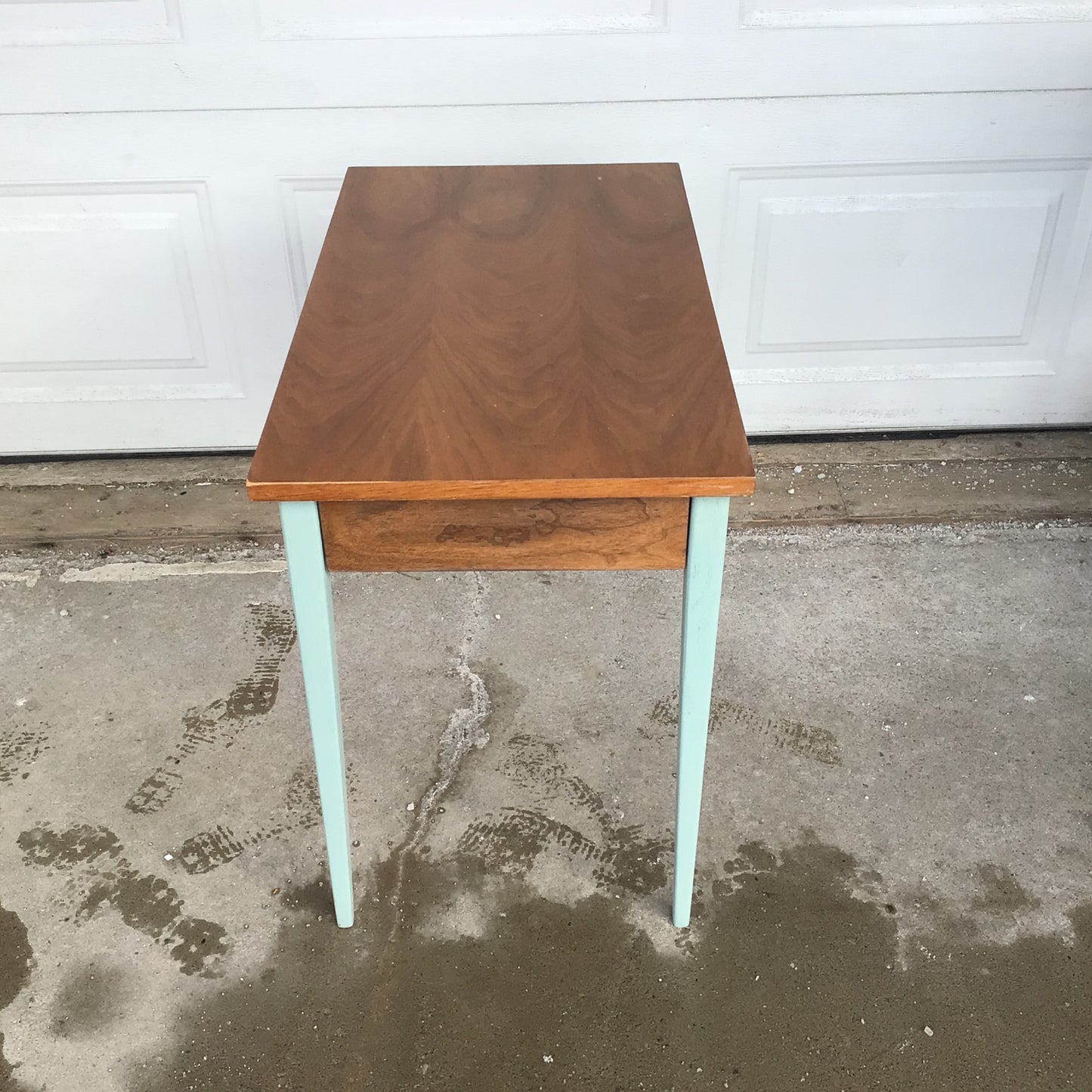 Wooden and Teal-Coloured Side Table