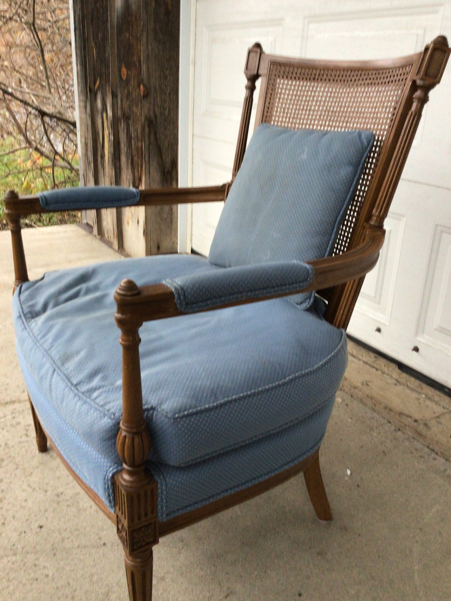 Blue Louis XVI-style Caned Bergere Armchair