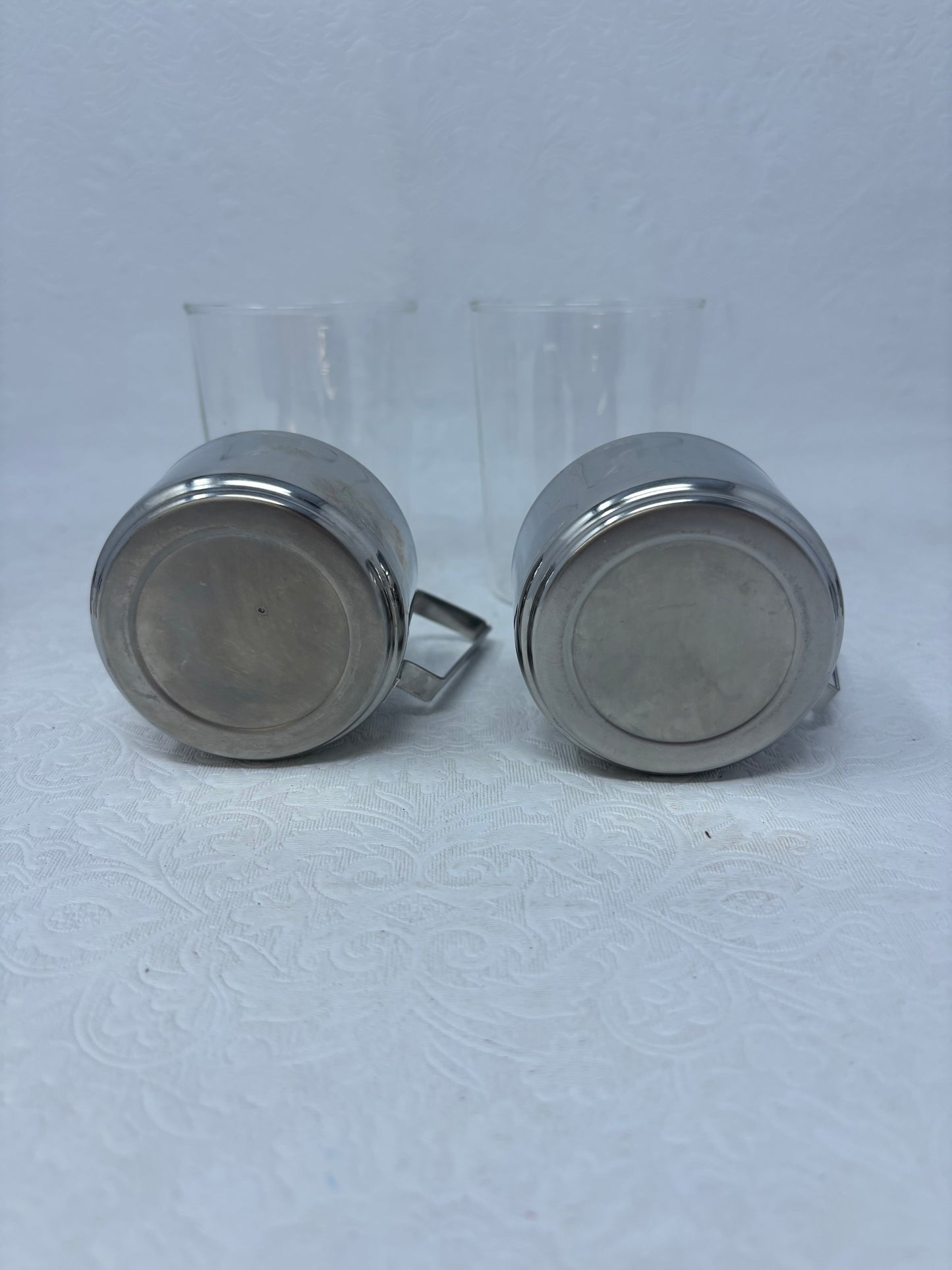 Set Of 6 Stainless Steel & Glass Espresso Cups