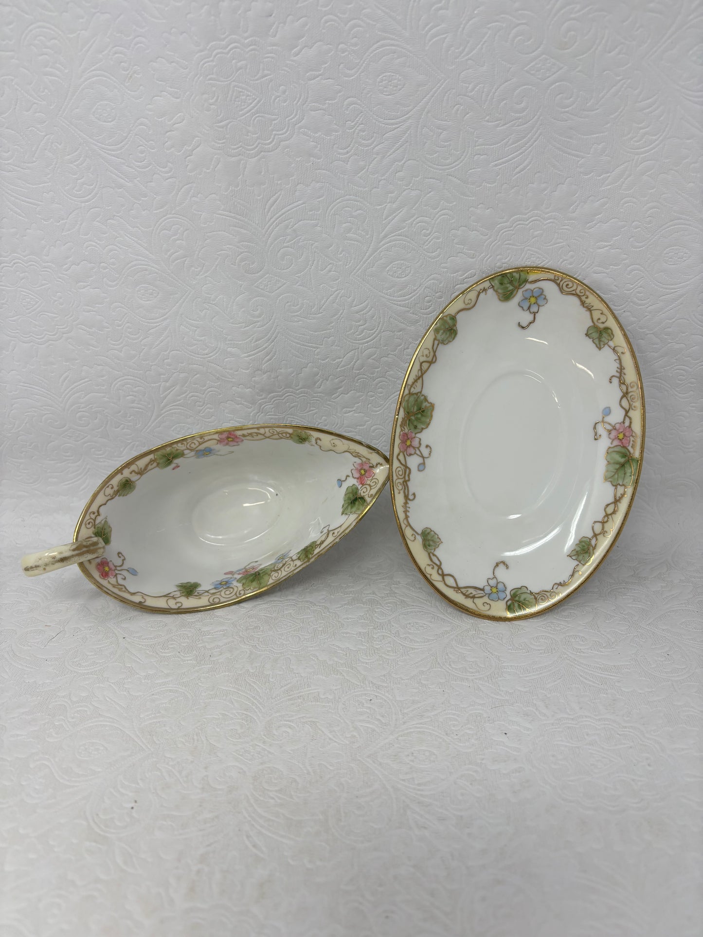 Vintage Nippon Hand Painted Floral Gravy Boat