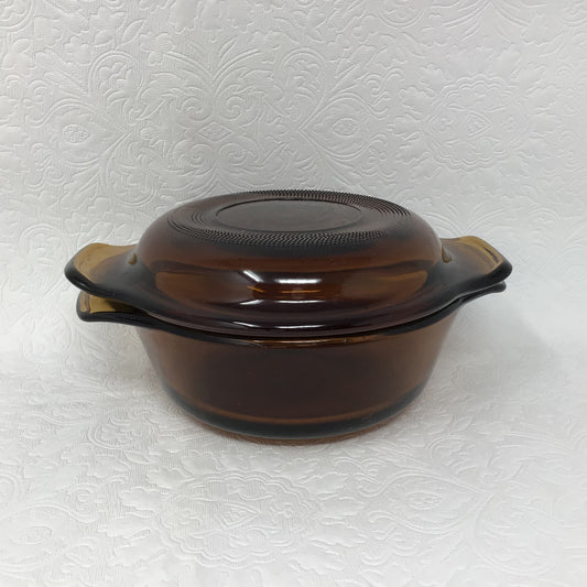 Vintage Anchor Hocking Amber Brown Single Serve Casserole Dish With Lid