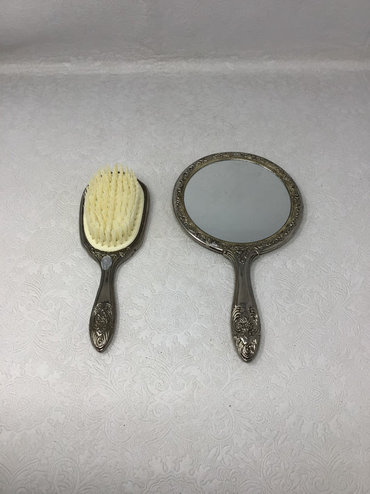 Silver Plated Hair Brush & Mirror Set